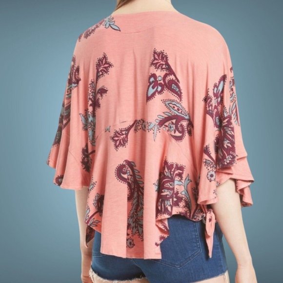 Free People Women Maui Wowie Blouse Tops Size XS Oversize Floral Flutter Sleeves - Picture 2 of 16